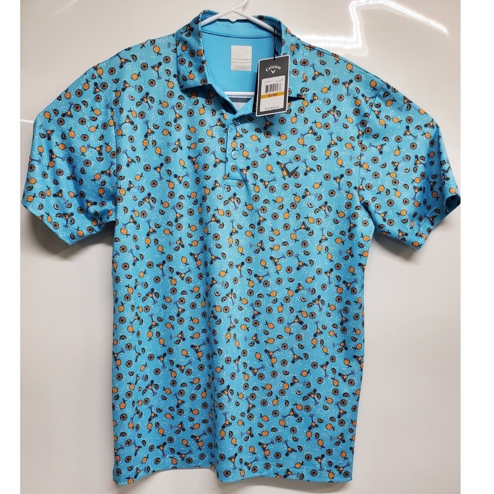 Callaway Men Blue Grotto Cocktail Citrus Print Opti-Dri Golf Polo Shirt S NEW